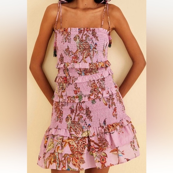 FARM Rio Dresses & Skirts - FARM Rio Active Floral Smocked Mini Dress Sz XXS Floral Monkey Lilac